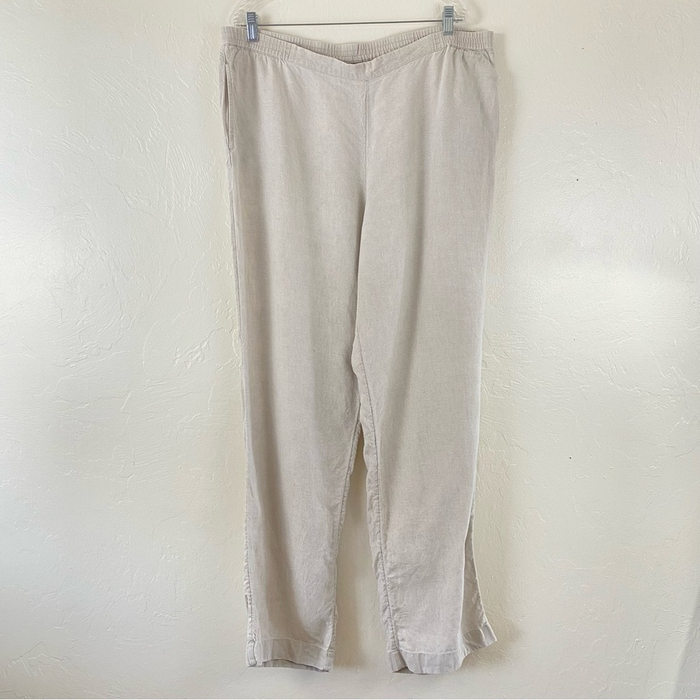 J. Jill Size XL Ivory Beige 100% Linen Straight Leg Slip-on Full Trouser Pant